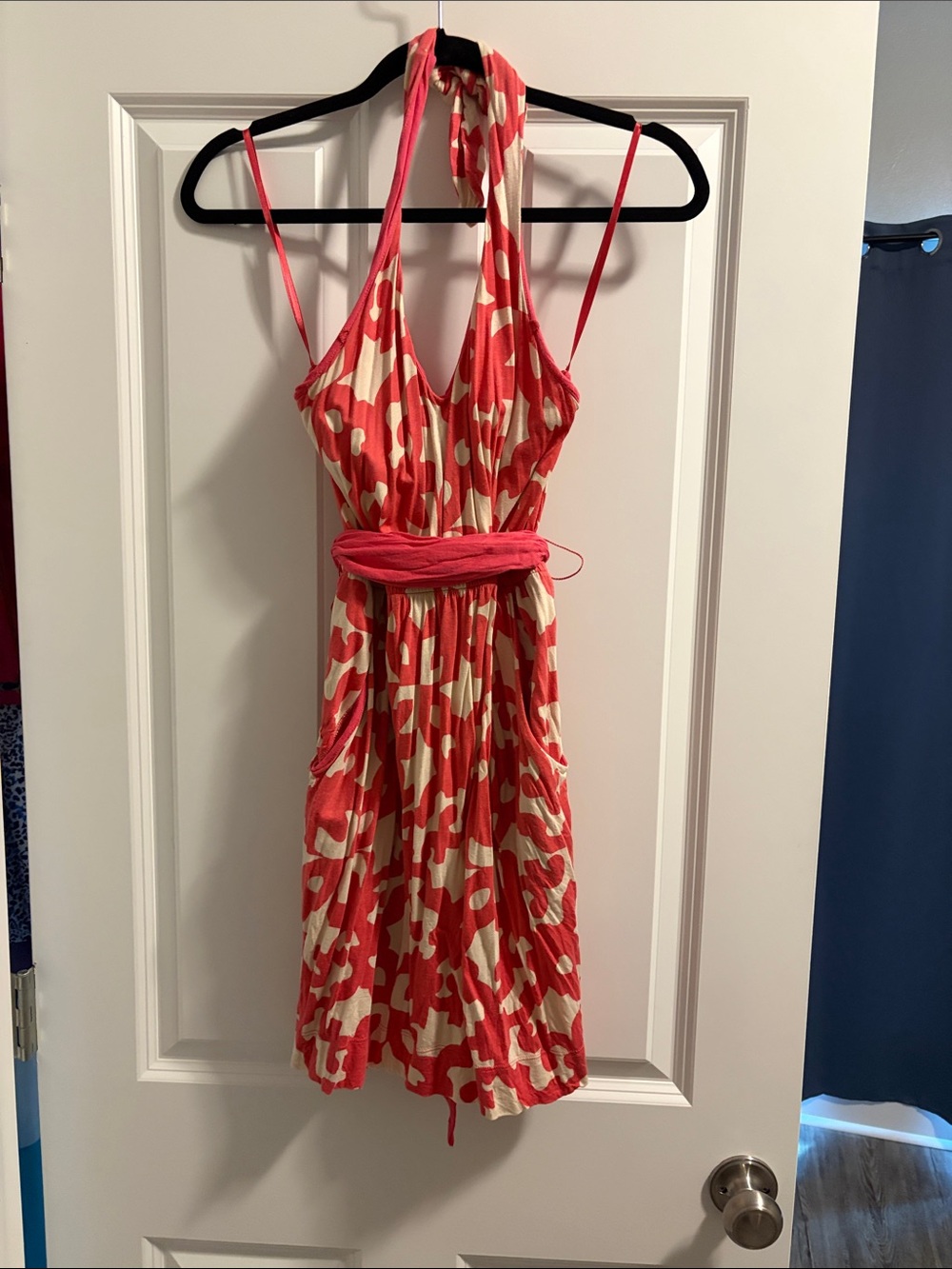 Coral and Cream Halter Summer Dress